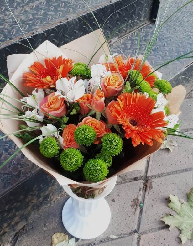 Букет цветов из: Герберы, Хризантемы, Альстромерии и Розы в Раздольном Республика Крым