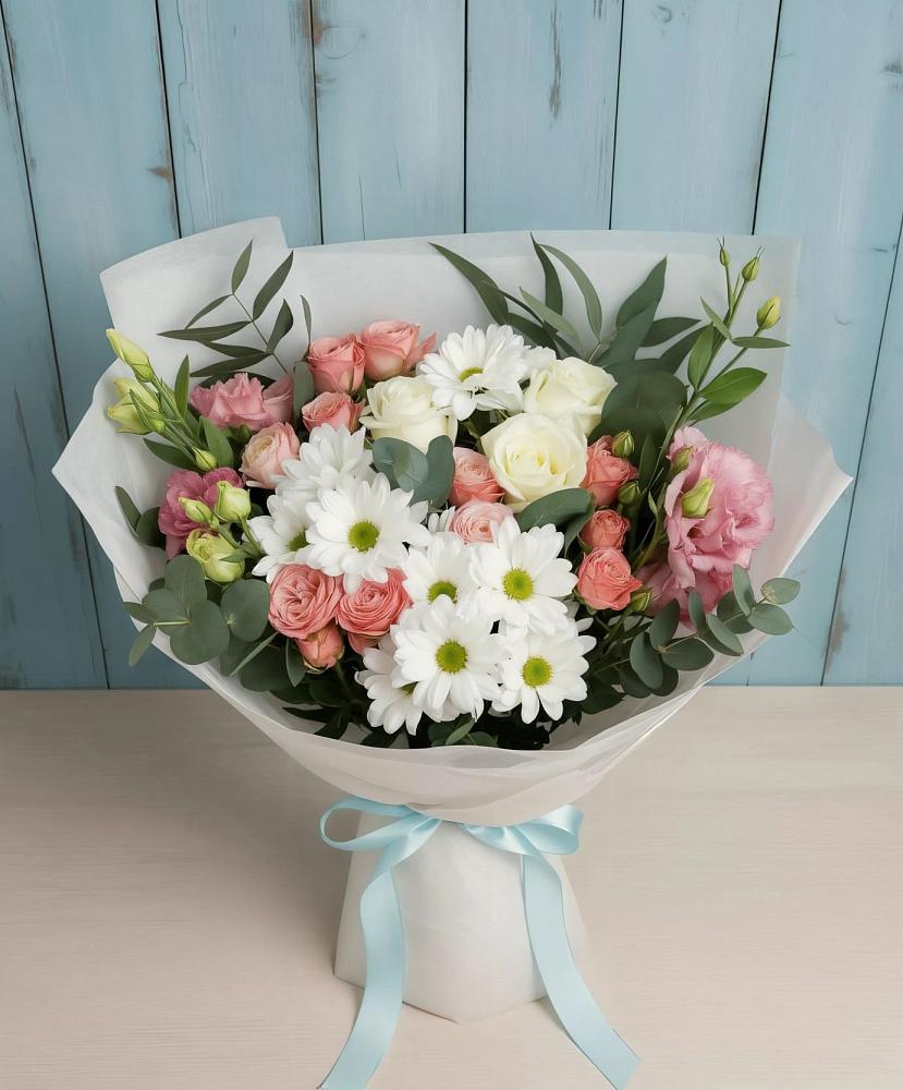 Букет цветов из: Розы, Лизиантусы и Хризантемы в Раздольном Республика Крым