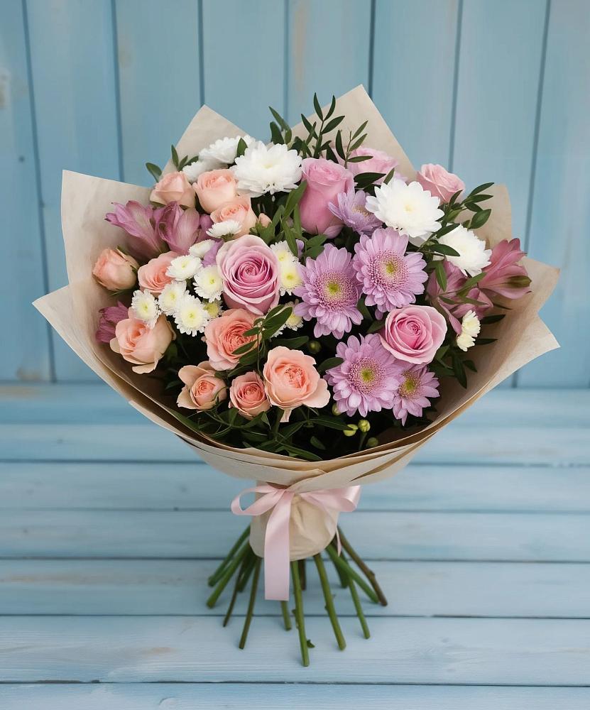 Букет цветов из: Хризантемы, Розы и Альстромерии в Раздольном Республика Крым