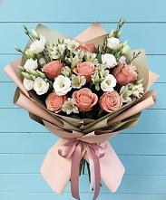 Букет цветов из:  Розы, Альстромерии и Лизиантусы в Раздольном Республика Крым