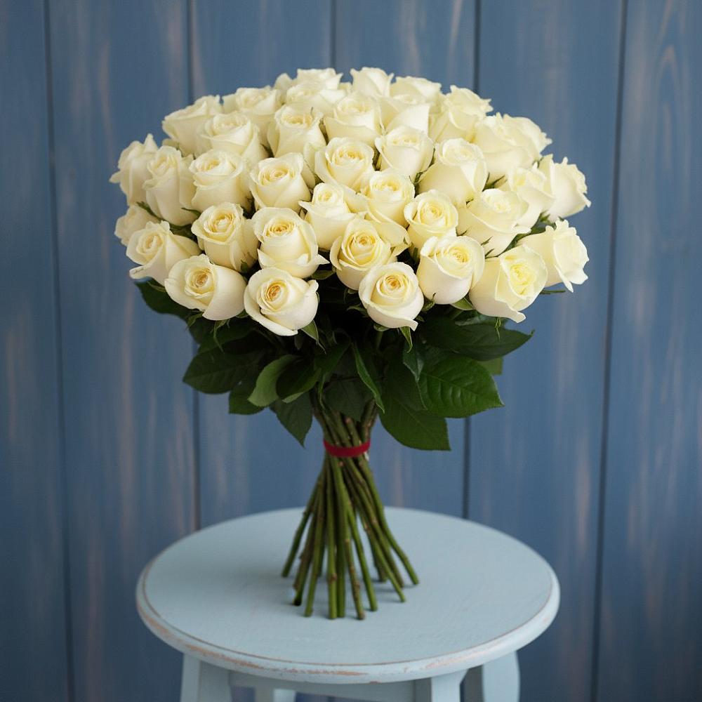 Букет 51 Белая роза Эдлесс Лав в Раздольном Республика Крым