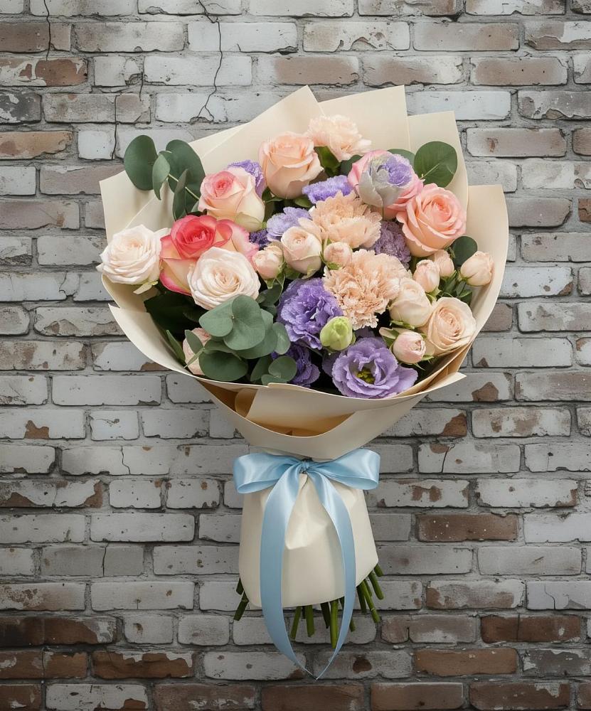 Букет цветов из: Розы, Лизиантусы и Гвоздики в Раздольном Республика Крым