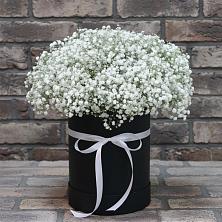 Цветочная композиция из Гипсофила в шляпной коробке в Раздольном Республика Крым