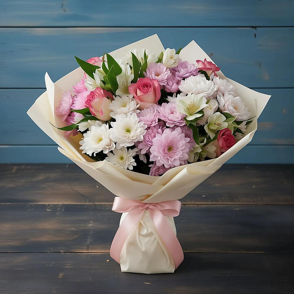 Букет цветов из: Хризантемы, Альстромерии и Розы в Раздольном Республика Крым